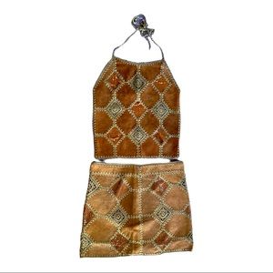 Vintage 2 pc Brown Leather Set Top/Skirt